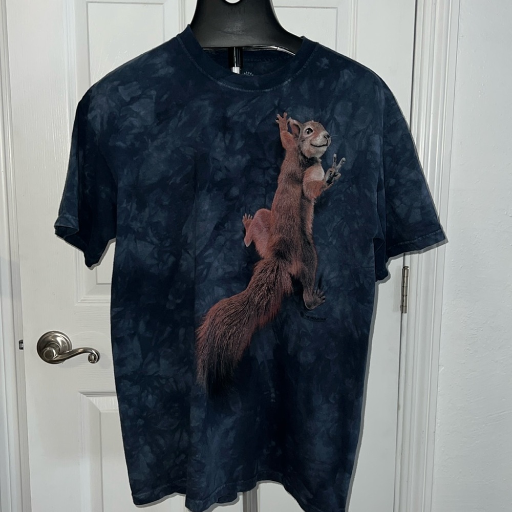 THE MOUNTAIN Peace sign Squirrel Blue tie dye t-shirt size L